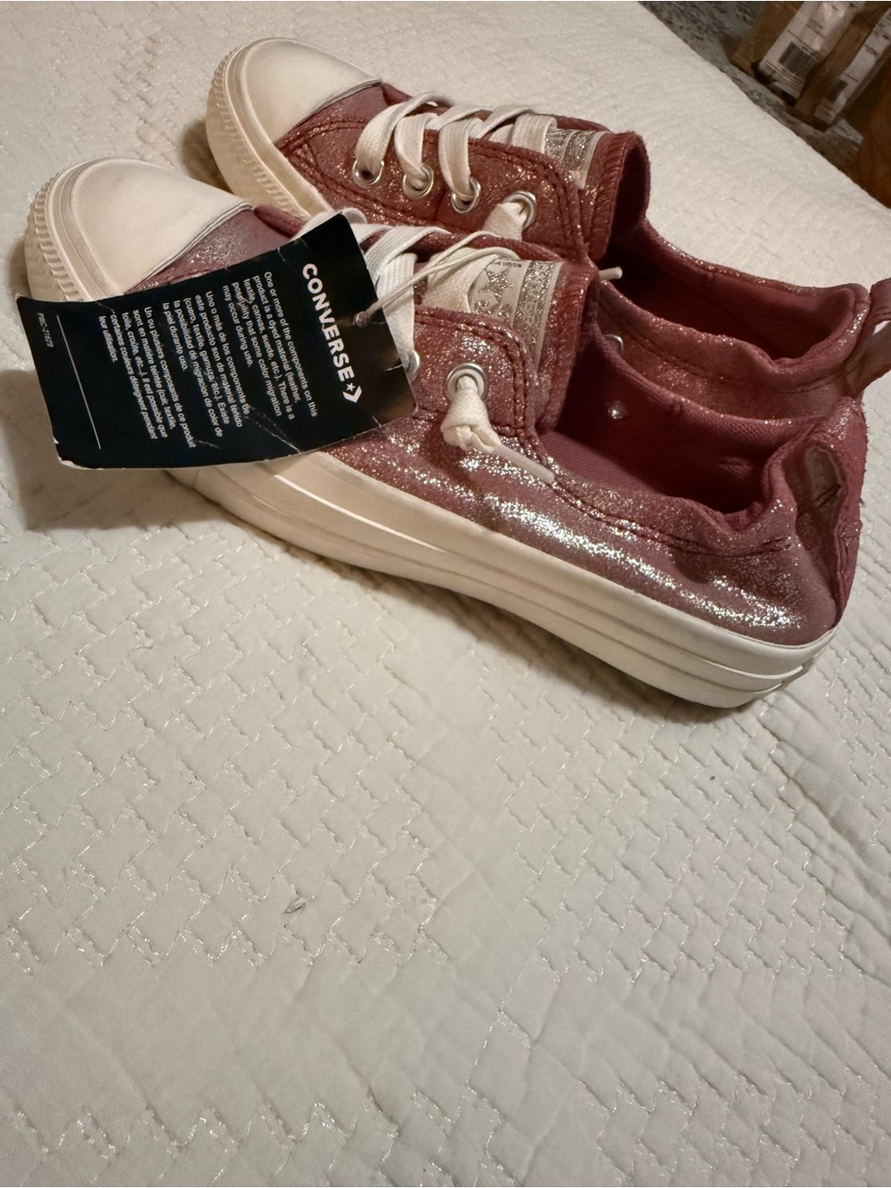 Converse Dusty Pink Glitter Slip-On Low Tops - Picture 2 of 4